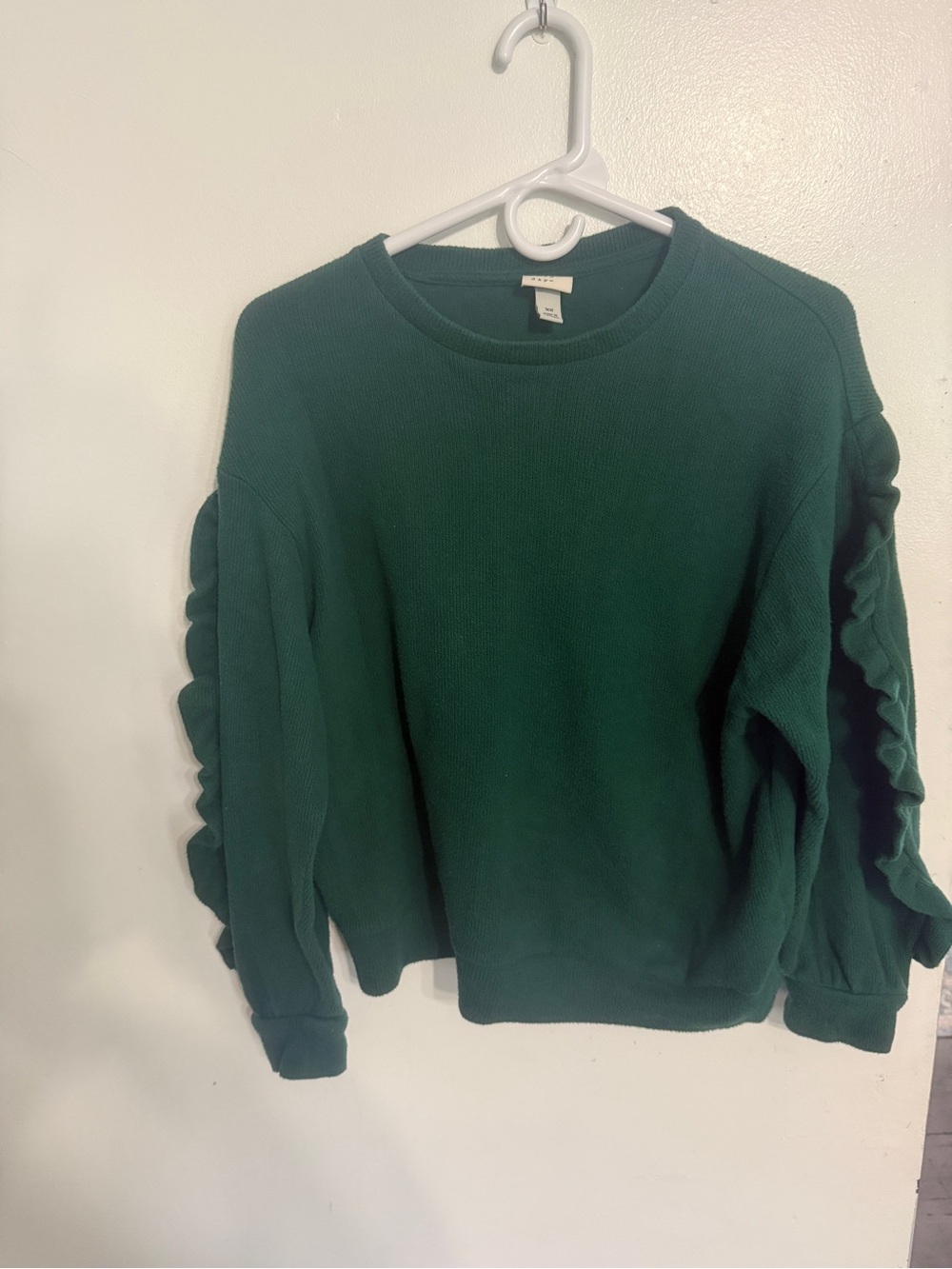 Dark Green Ruffle Sleeve Sweater
